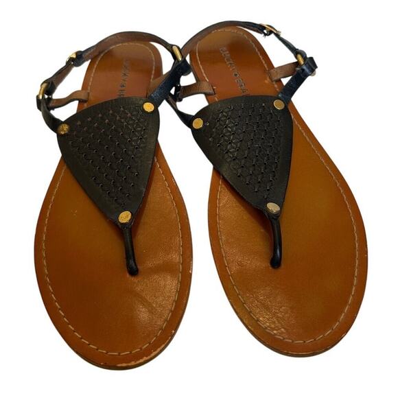 Lucky Brand Size 8 Abell Black Brown Leather Woven Boho Slingback Summer Sandal - Picture 1 of 7